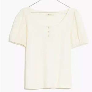 Madewell Eyelet-Sleeve Henley Top in Ivory